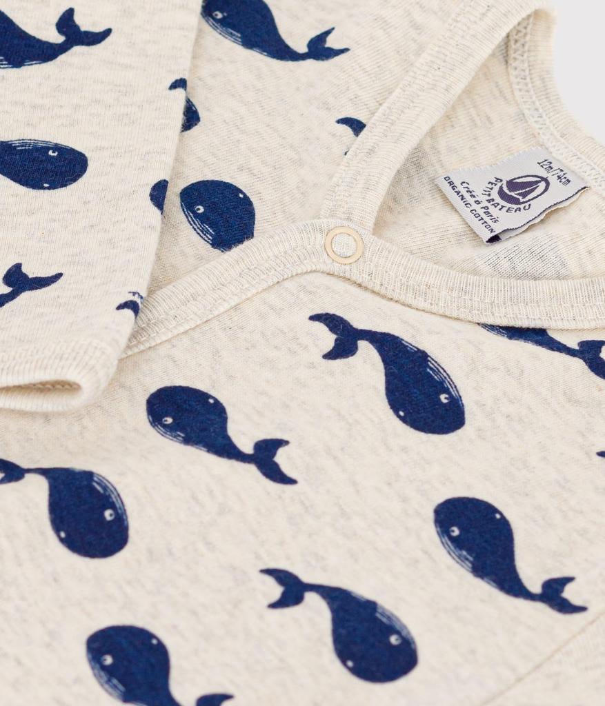 Printed Footless Romper A09M1 3 months 60cm [Petit Bateau] Beige/Navy