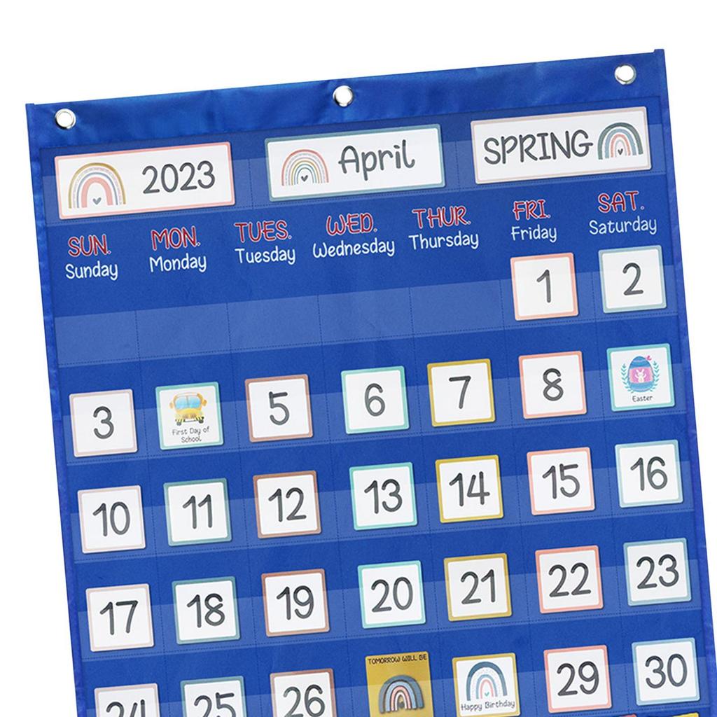 Calendar Pocket Chart for Kids Tags Card Homeschool Back Weekly with 89 Cards Wall