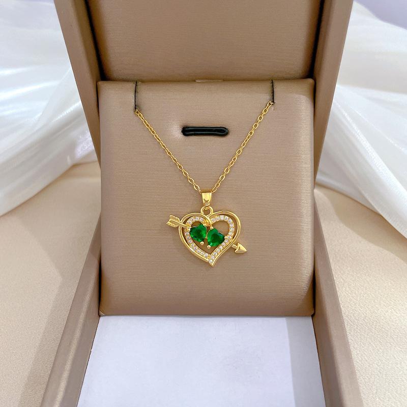 One Arrow Through The Heart Light Luxury Temperament Gorgeous Full Diamond Necklace Female Versatile Collarbone Chain Titanium Steel Chain