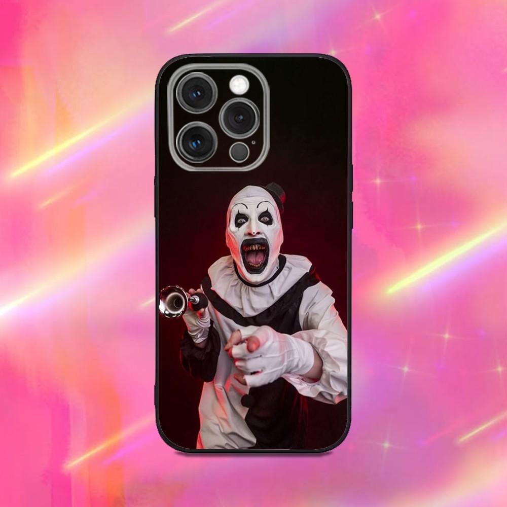 Horror Art the Clown Funny Phone Case For iPhone 16,15,14,13,12,11,Pro,Max,Plus,X,XS,XR,SE,8,7,Mini,Soft Silicone Black Case