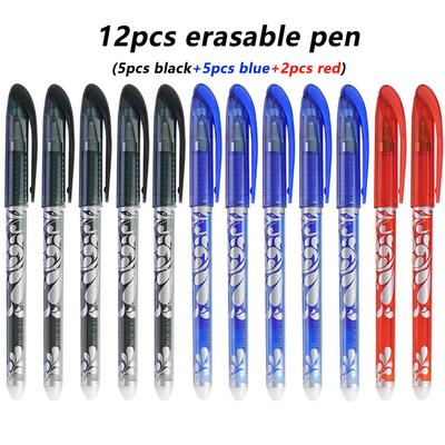 12pcs/set Black/Blue/Red Erasable Gel Pens 3Colors Fine Tip 0.5mm Smooth Writing for Office Students Stationery