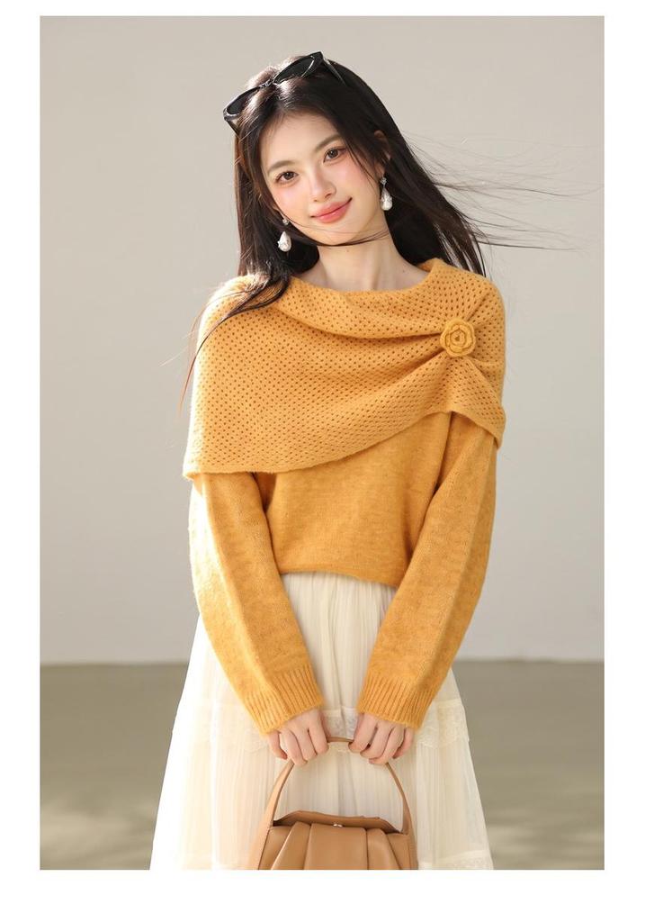 2026 Autumn Women's Wool Shawl Sweater: New Year Hollow Knit