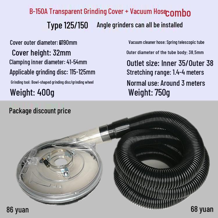 6" Dustproof Vacuum Grinding Cover for Concrete and Stone with Diamond Wheel Dust Collection