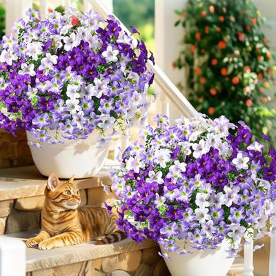 7 Stems Artificial Flower for Outdoors UV Resistant Fake Silk Morning Glory Realistic Faux Plants for Porch Patio Balcony Planter Yard