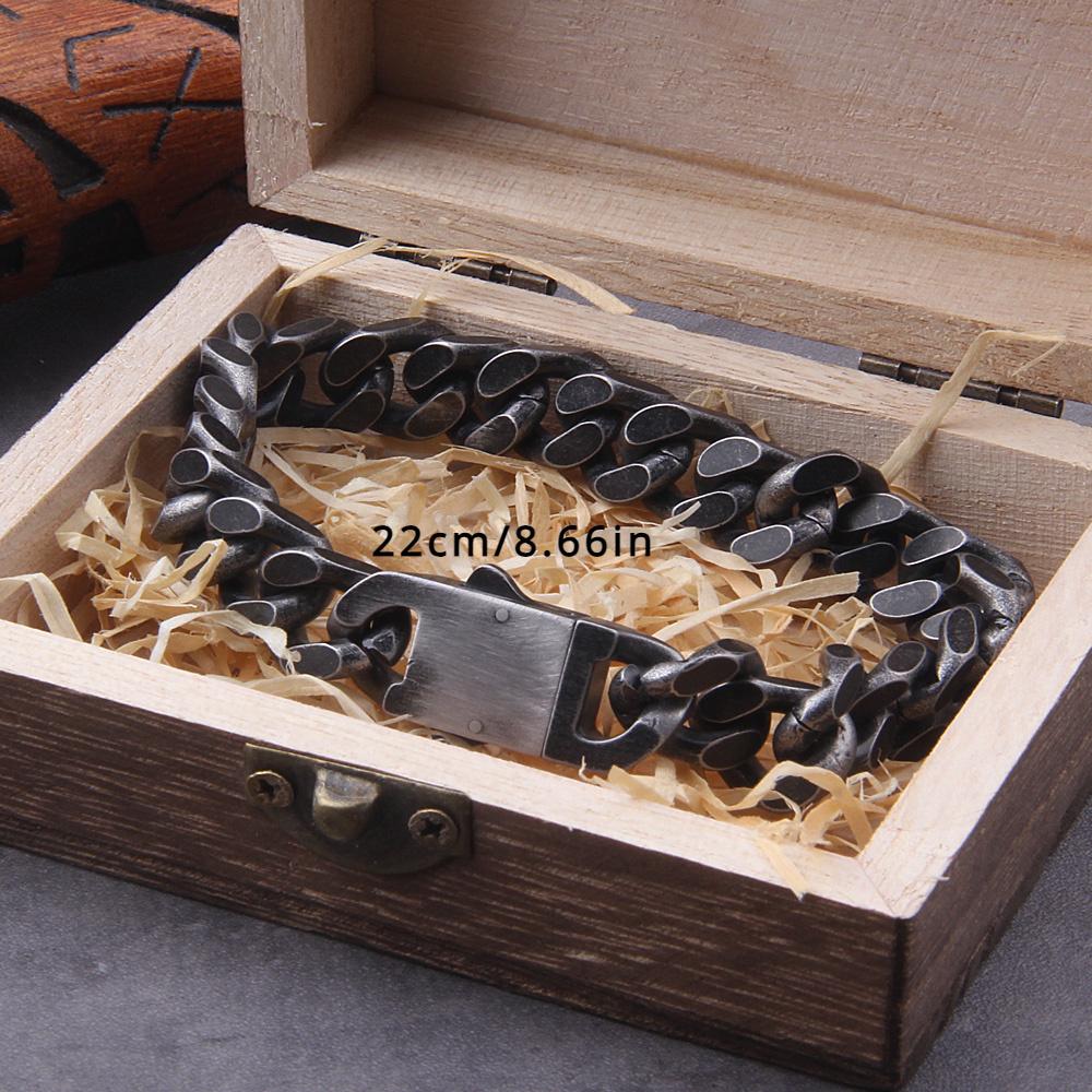 Retro Black Men's Bracelet Stainless Steel Curb Cuban Chain Hip Hop Fashion Handmade Jewelry, Men's Gift