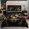 3er Set Luxuriöses Goldenes Löwen Bettwäsche Bettbezug Set King Size Löwen Bettwäsche Steppbett Set Tierisches Thema Bett Steppbett Set Schwarz und Golden