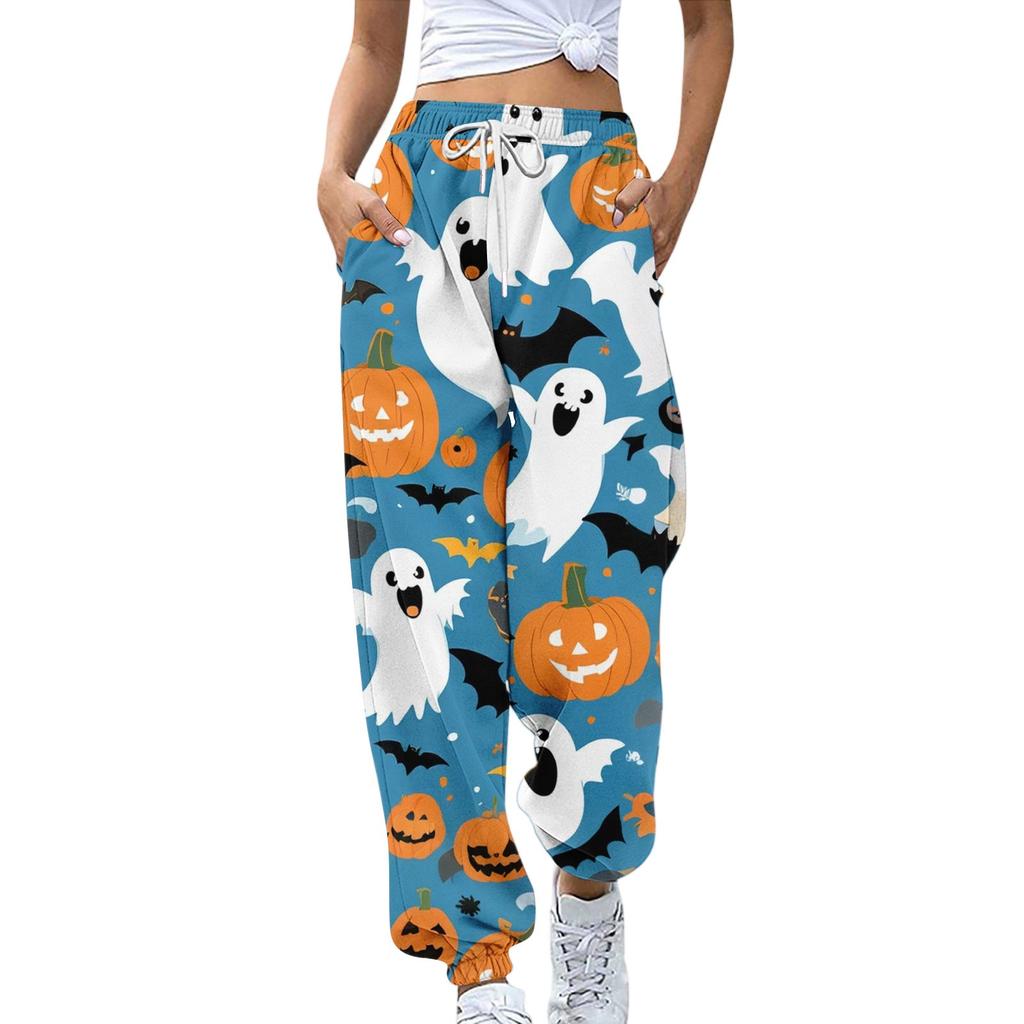 Women's Sports Pants With Pockets Fashion Halloween Print Elastic Waist Pants Casual Sweatpants Pants