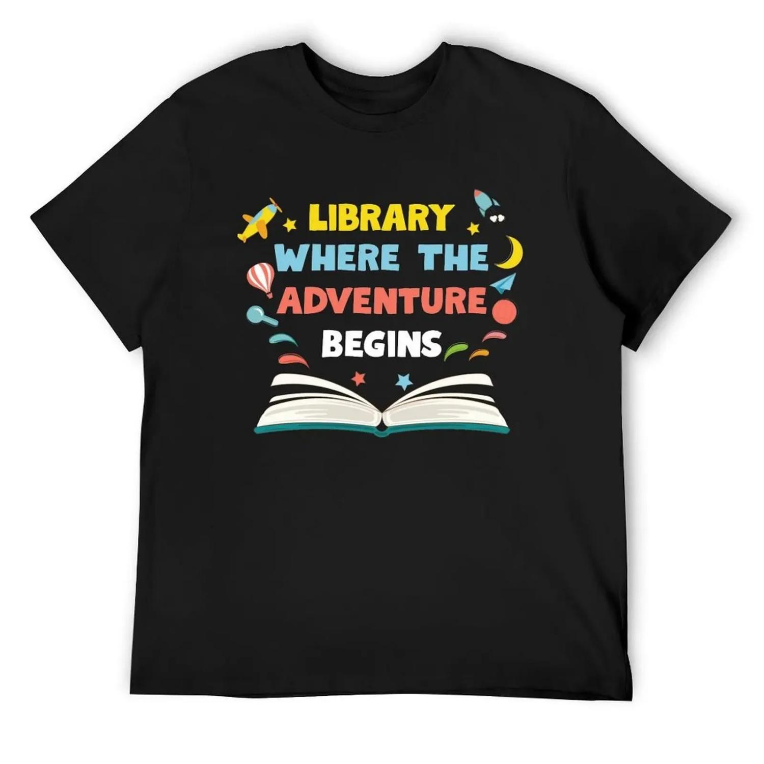 

Library where adventure begins Book reader T-Shirt summer tops graphics designer shirts t shirts for men cotton XXXXXL чорний