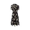 Daisy Print Flutter Collar Waist-Cinching Dress
