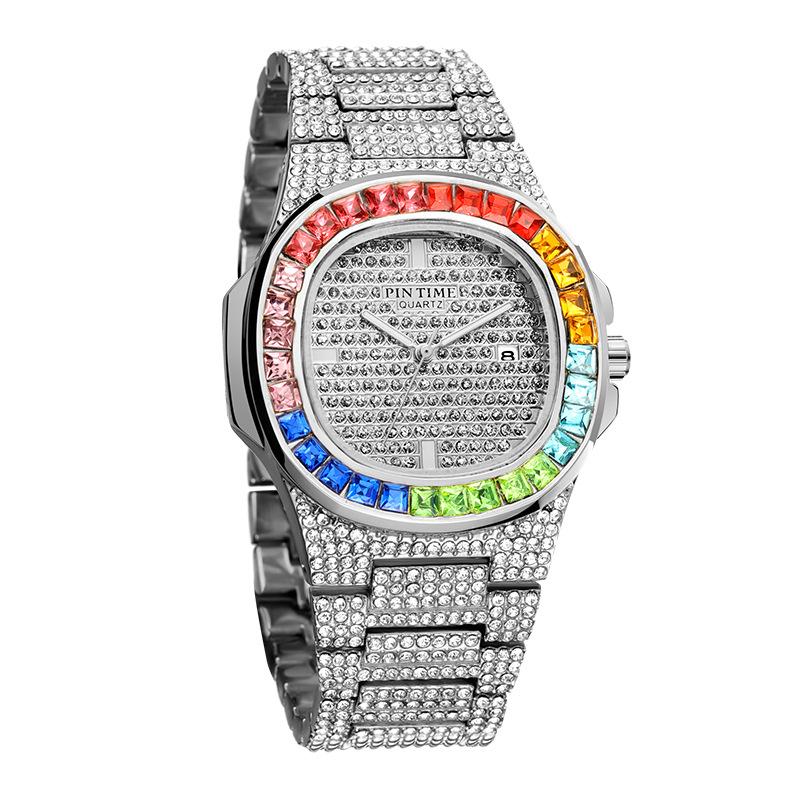 Men Colorful Diamond Quartz Watches Luxury Gold Silver Big Dial Male Wristwatch Sport Business Clock Relogio Masculino