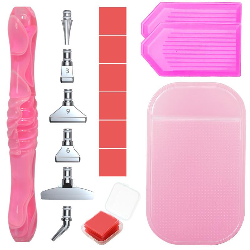 Harz Diamantmalerei Stift Set mit 6 austauschbaren Metallspitzen 6 Wachsblöcken 2 Sortierschalen und Bohrmatte für 5D Diamantmalerei Bastelbedarf