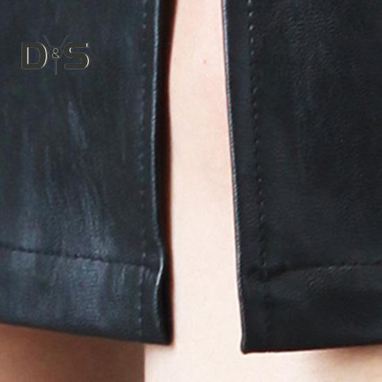 Women Skirt High Waist Sheath Slim Fit Skinny Faux Leather Split Hem Knee Length Solid Color Smooth Zipper Closure OL Commute Lady Midi Skirt