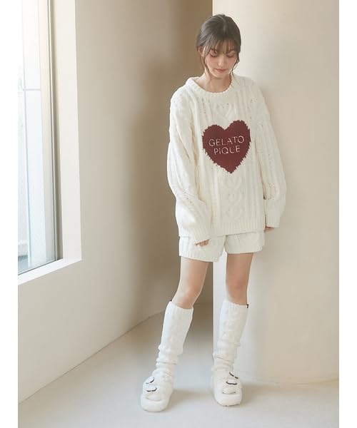 Gelato Pique Valentine Heart Aran Long Socks PWGS251694 CRM Women's