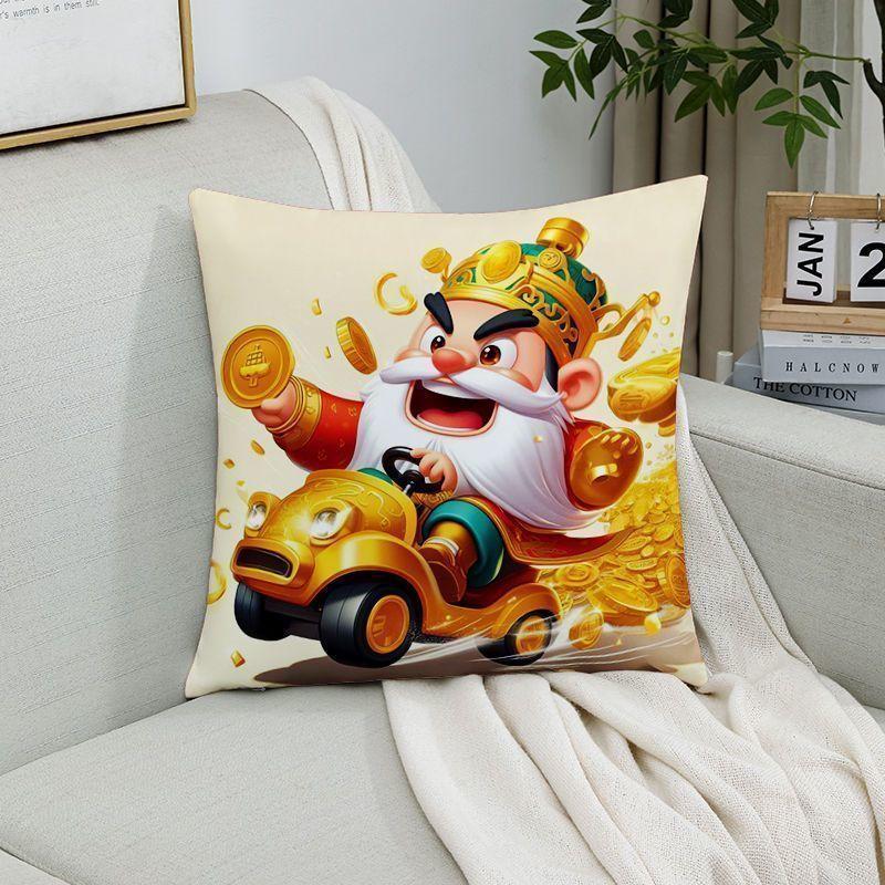 

Подушка в новом китайском стиле «Бог богатства» для гостиной, спальни, домашняя подушка для сна, подарочная подушка для друзей, на удачу linen-45x45cm double-sided [without pillow core]