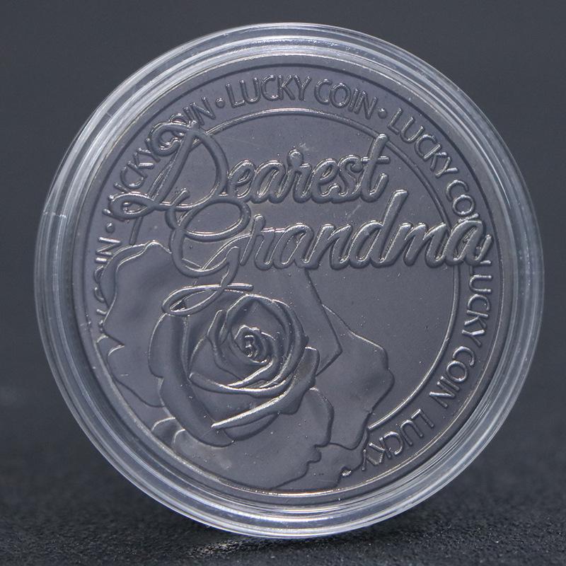 Grandma's Antique Silver Four-Leaf Clover Lucky Coin Thanksgiving Gift Badge