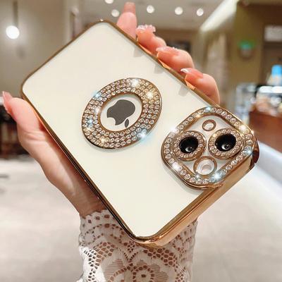 Luxury Plating Flash Diamond Glitter Phone Case For iPhone 11 12 13 15 16 Pro Max 14 Plus Hollow Rhinestone Soft Silicone Cover