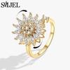 SMJEL Luxury Crystal Anxiety Relief Spinning Fidget Rings for Women Cute Sakura Daisy Rose Flower Rotating Ring Anti Stress Gift
