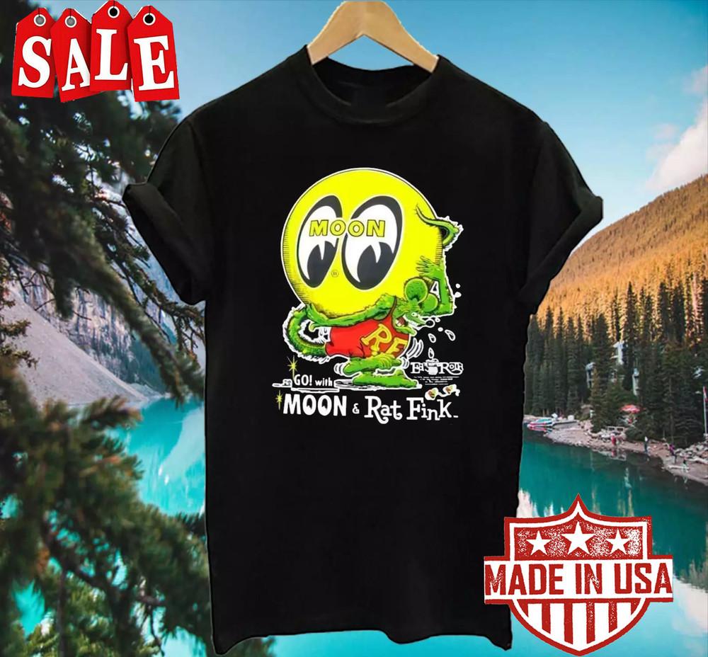 With Moon T-Shirt Rat Fink Eyeball Cotton T-Shirt Size S-5XL Unisex T-Shirt S