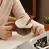 Durable Ceramic Oatmeal Bowl Vintage Coconut Shell Mug, Handmade Irregular Coffee Cup with Spoon, Heat Resistant Hot Drink Mug Rustic Texture