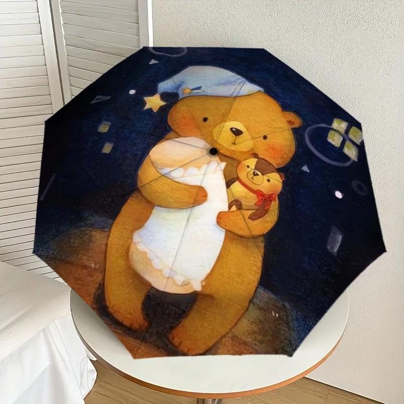 1pc Nighttime Bears Hug Umbrella with Plastic Handle,Suitable for All Seasons Home Travel Outdoor UmbrellaDD291