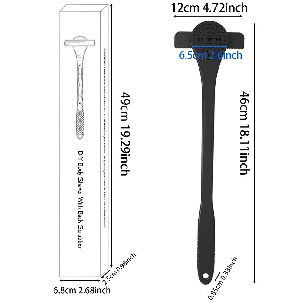 2 In 1 Men Back Shaver Long Soft Handle Shaving Knife Anti-Slip Back Hair Trimmer for Wet Dry Shaving