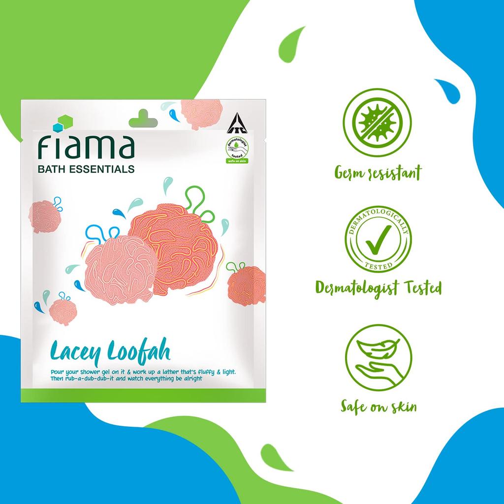 Fiama Bath Essential Lacey Loofah Soft Exfoliating Shower Sponge Pack of 1 for Smooth Energized Skin