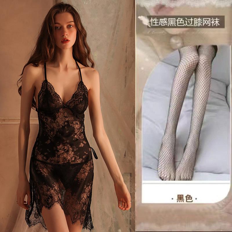 Halter Lingerie Women's Sexy Pajamas Seduction Transparent Lace Neck Shapewear Pajamas