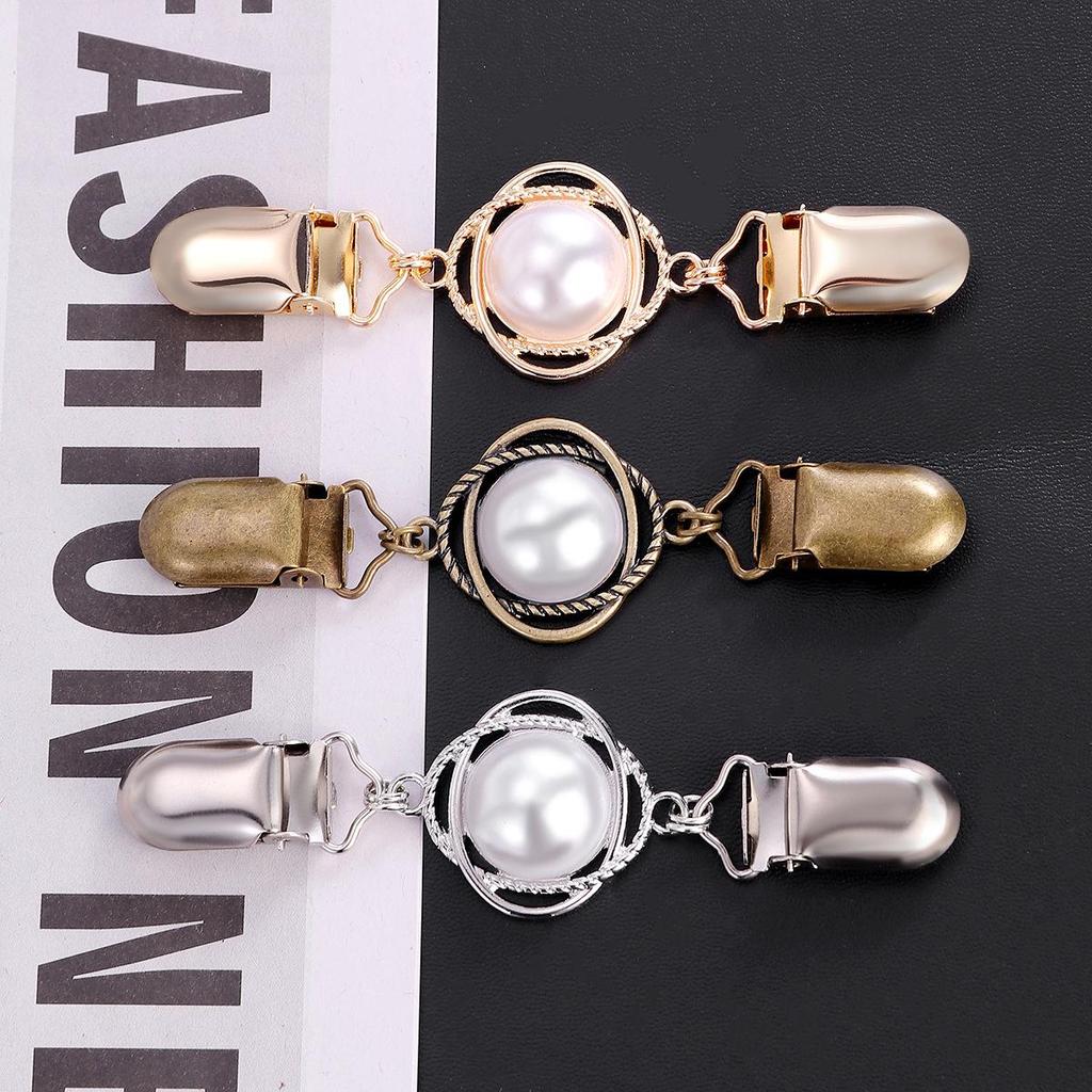 Retro Pearl Sweater Clip Brooch - Adjustable Shawl & Cardigan Scarf Clip for Skirt Waist Tightening
