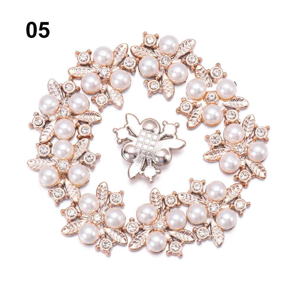 10PCS Pearl Flower Rhinestone Buttons Sparkling Crystal Hairpins Decoration Apparel Sewing Decor Craft Buttons DIY Accessories
