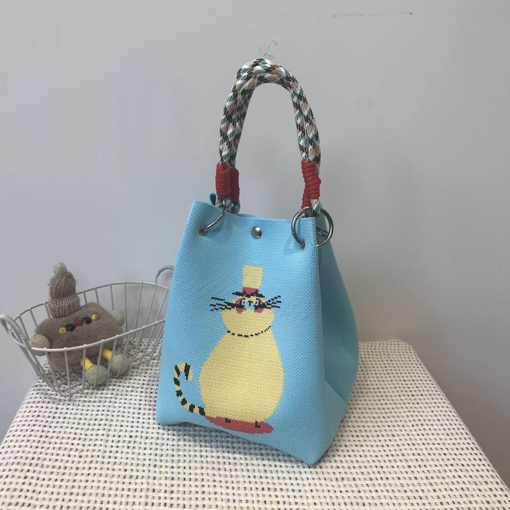 Korean Style Knitted Bucket Bag - Women's Fashion Versatile Handbag 2025
