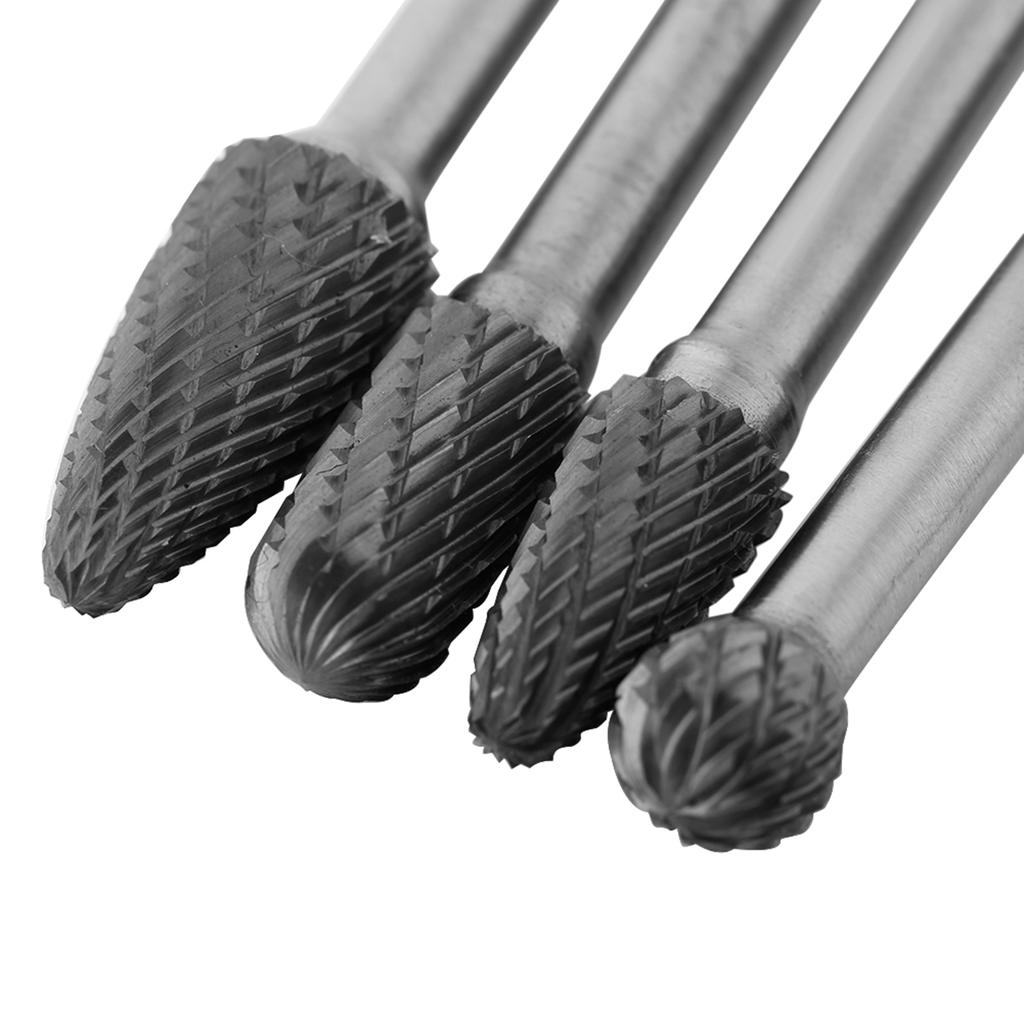 4pcs Cemented Carbide Rotary Files Double Cut Burr Set 6mm Shank Metalworking Tool