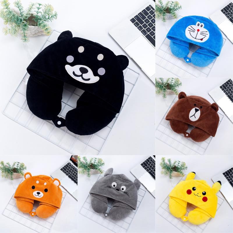 U Shaped Cartoon Neck Pillow Hooded Memory Foam Embroidery Multicolor Girls Gift