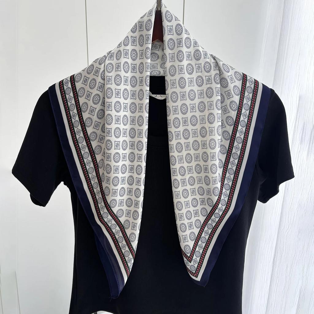 Luxury Floral Print Square Scarf Women Hijab Hair Bands Neckerchief Female Satin Shawl Ribbon Headband Fashion Wraps Bandana