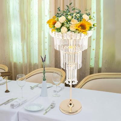 4 Tier Acrylic Flower Stand,Gold Flower Stand with LED Warm Color,Floor Standing  Corded Electric for Wedding Decorations