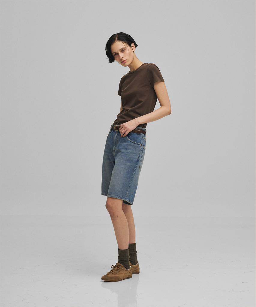 ANOTHER OFFICE WOMEN W. Kuroki Denim Half Pants (Mid Blue)