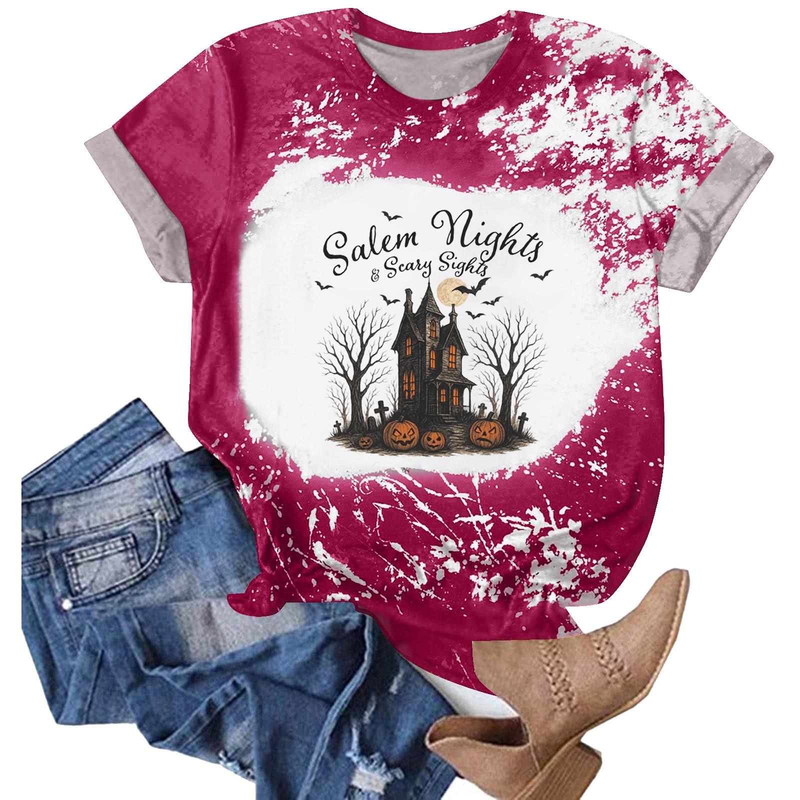 

Halloween Shirts for Women Cute Shirt Fall Tshirt Gradient Graphic Tees Casual Short Sleeve Tops XXL