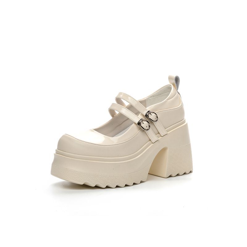 Fashion Mary Jane Chunky Heels with Thick Soles New Slip-on Leather Shoes with Muffin Bottom Small Princess Elevating Sweet Student Shoe