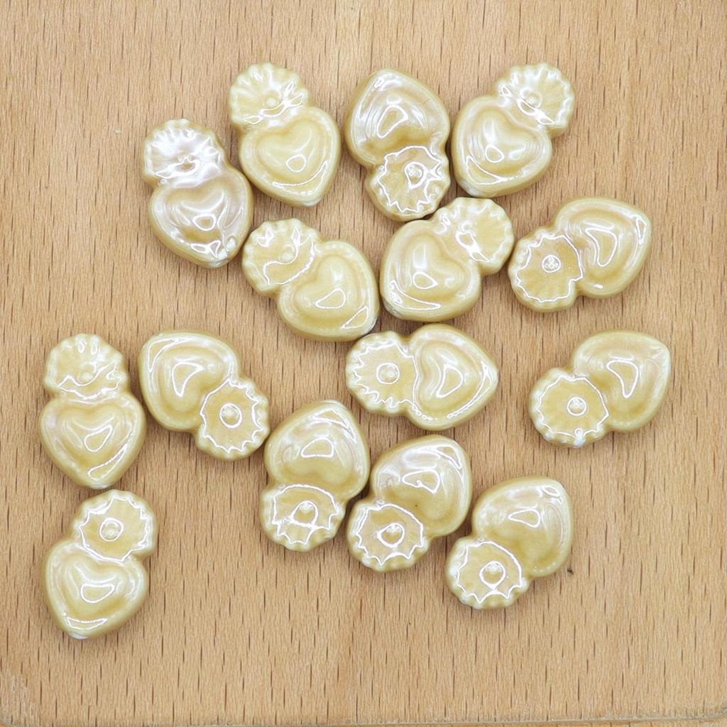 Glazed Ceramic Heart Beads with Vertical Holes for DIY Jewelry and Crafts