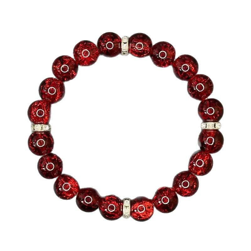 10mm Red Glass & Natural Stone Beaded Bracelet with Elastic Cord for Men and Women