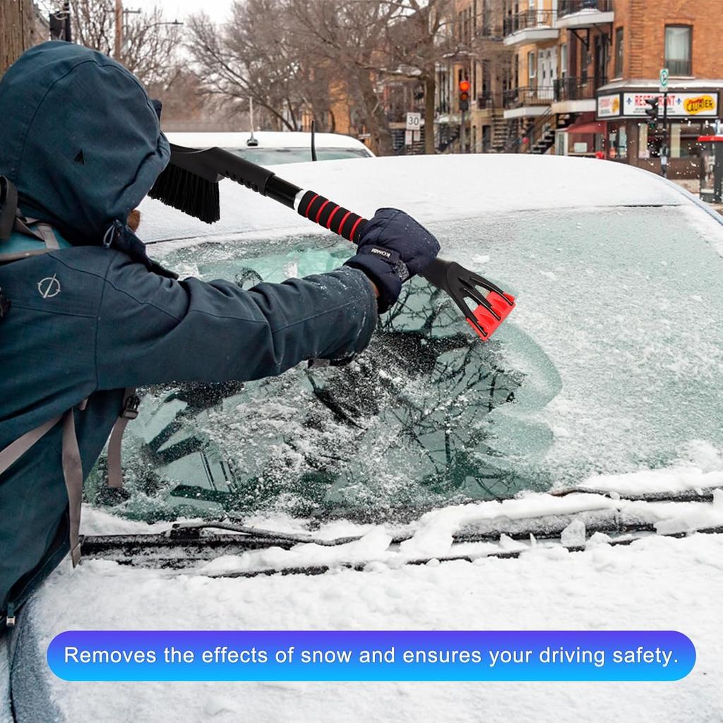 Snow Brush with Detachable Ice Scraper for Car Flexible Snow Remover and Windshield Cleaning Tool with Wide Bristle Brush - Winter Sweeper for Auto,