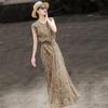 French Print Cross-Strap A-Line Dress