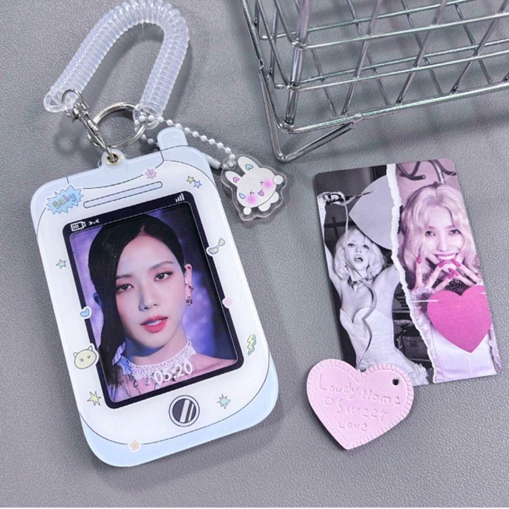Acrylic Idol Photo Card Sleeves Keychain Student ID Badge Holder Portable Kpop Photocard Holder