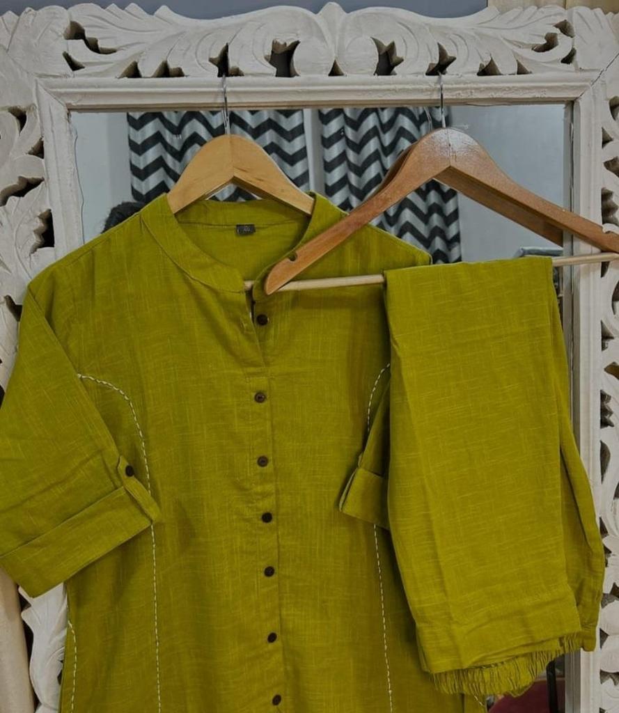 Women Designer Cotton Slub Kurta Pant Cord Set Dress Indian Bollywood Top Tunic Kurti