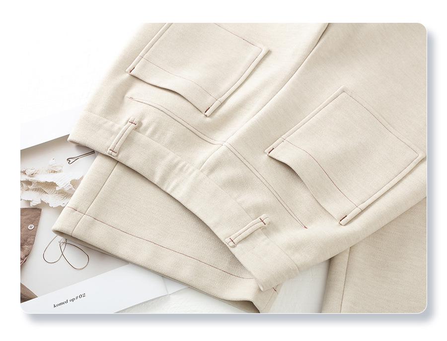 Women's 2024 Beige Cashmere Wide-Leg Pants - Autumn/Winter Style, Drapey Wool Straight-Leg Casuals.