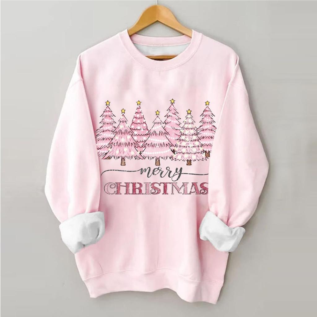 Women's Christmas Tree Printed Fashionable Round-neck Long-sleeved Sweatshirt Top