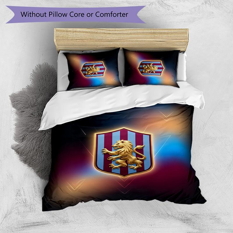 Aston Villa Football Printed 3 Pieces Bedding Set, Comfortable Skin Friendly Bedroom Duvet Cover Set