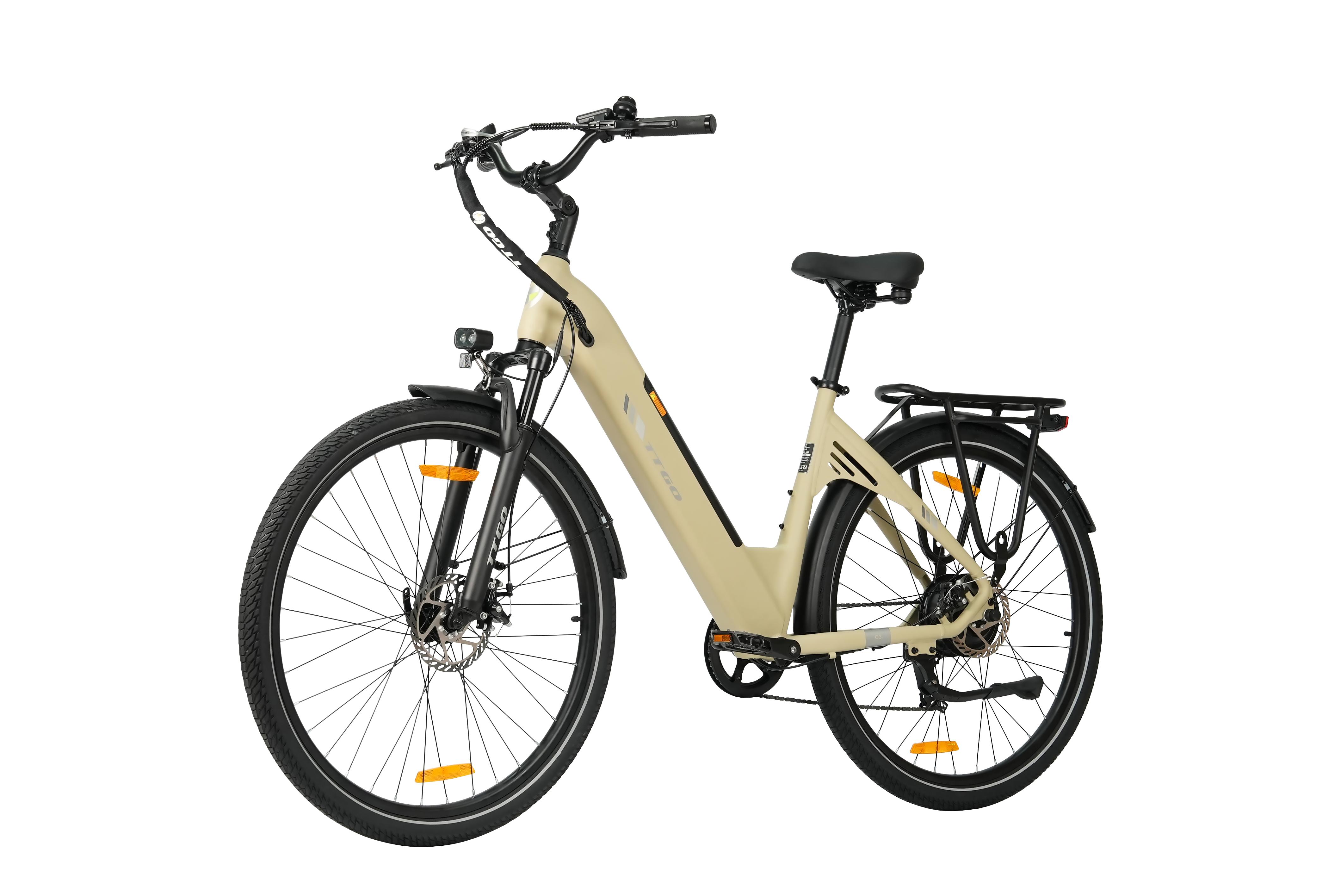 TTGO C3 SE Elektrofahrrad, 250W Motor, 36V 18Ah, 28 Zoll Reifen, Mechanische Scheibenbremsen, Max. Geschwindigkeit 25 km/h, Max. Reichweite 80-120 km, Stadtrad für Erwachsene beige