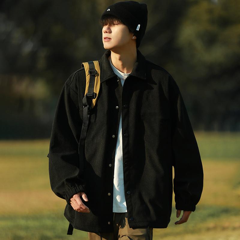 

Японский стиль Мужская Y2K Высококачественная повседневная вельветовая куртка Пальто Длинные рукава Рубашки для мужчин Уличная модная одежда 3XL чёрный