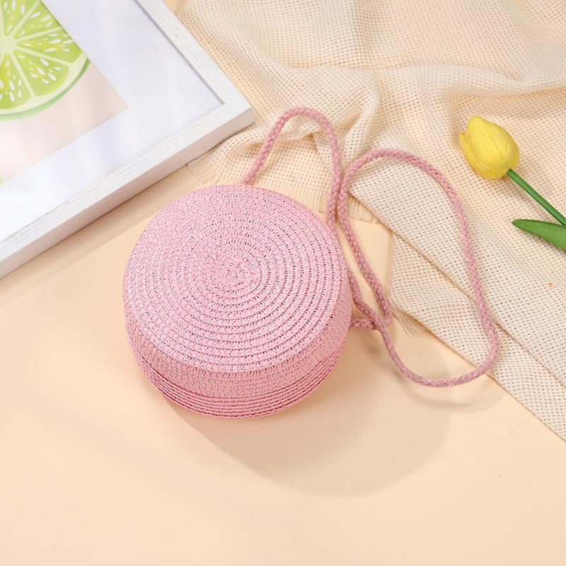 Children's bags Girls messenger bags New summer woven straw bags Seaside vacation girls round shoulder bag