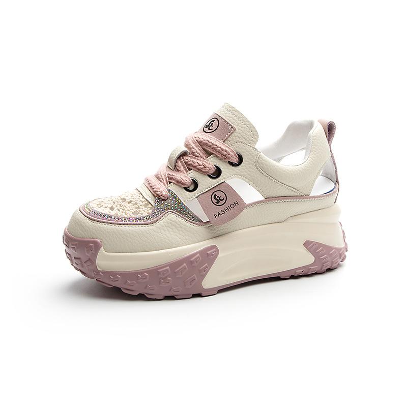 Leather Hollow Dad Shoes Women's Summer 2025 New Retro Lightweight Inner Height Increase Casual Sports Shoes Platform Sandals